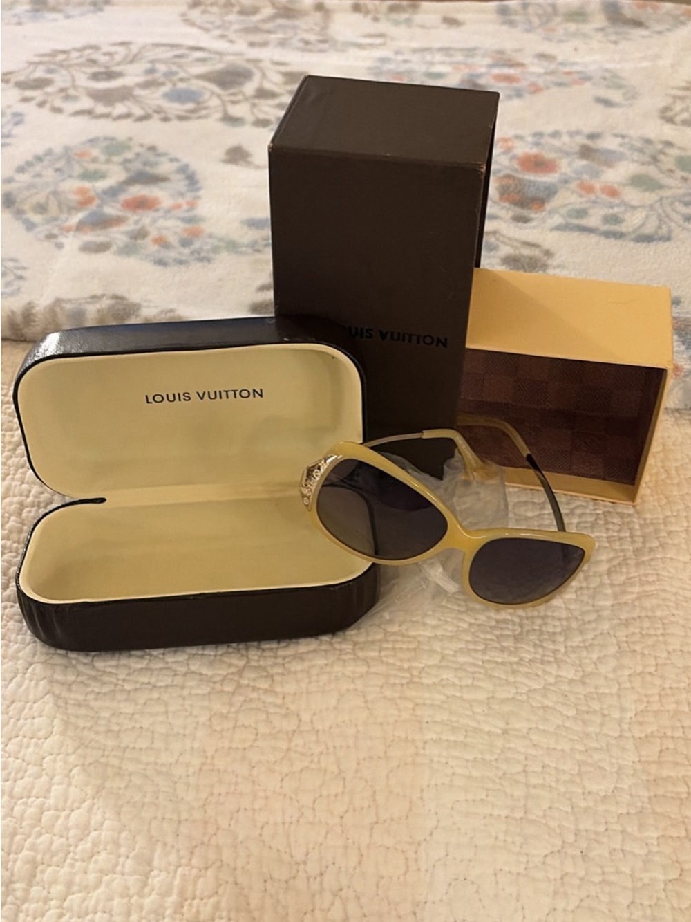 Louis Vuitton Pale Yellow Cat-Eye Sunglasses with Dark Lenses